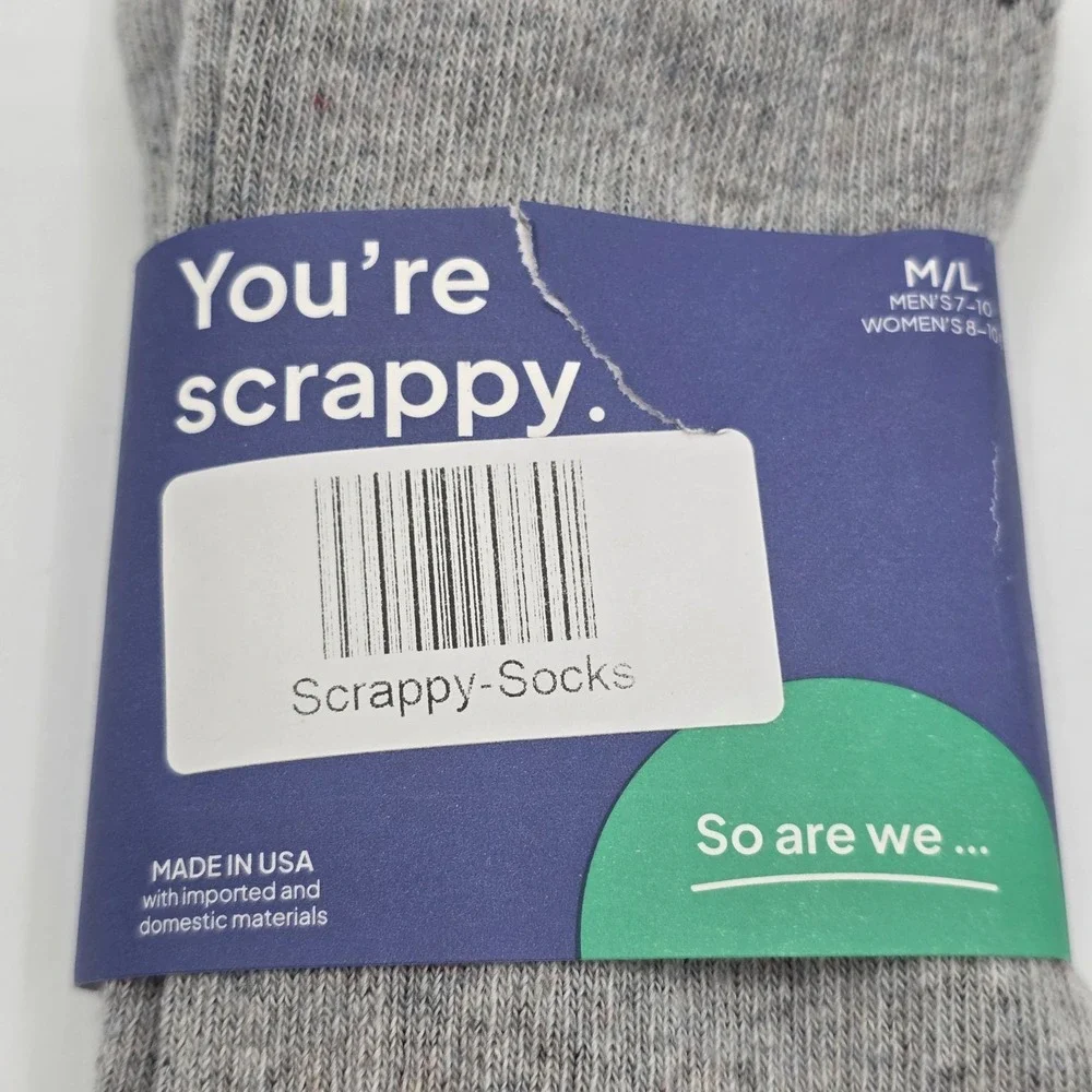 Scrappy Socks Men's Mid-Calf Gray M/L‎ Recycled Material Blend Crew Socks New